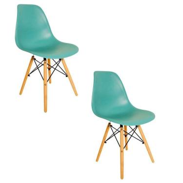 Imagem de Cadeira Sala De Jantar Kit2 Eiffel Eames Base Madeira Azul Turquesa R02 - D`rossi