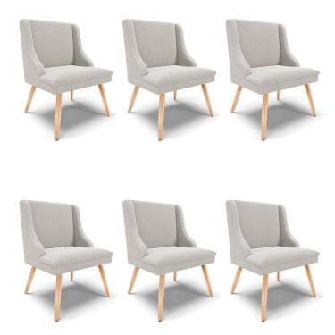 Imagem de Cadeira Sala De Jantar Pé Palito Natural Kit 6 Liz Bouclê Cinza D03 - D`rossi