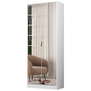 Imagem de Armário Sapateira Multiuso Demóbile Grife com 2 Portas com Espelho, 1 Gaveta e 6 Prateleiras Internas