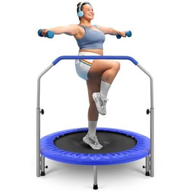 Imagem de SereneLife Trampolim portátil e dobrável – 40 polegadas em casa Mini Rebounder com corrimão ajustável, Exercício corporal fitness – SLSPT409