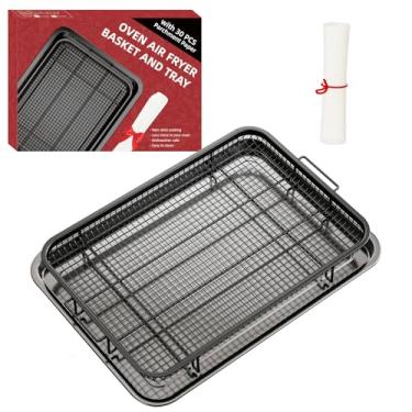 Imagem de Cesta e bandeja para fritadeira a ar para forno, frigideiras grandes para forno com 30 folhas de papel manteiga, bandeja THORSES Crisper, antiaderente, resistente, aço inoxidável, fritadeira, cesta