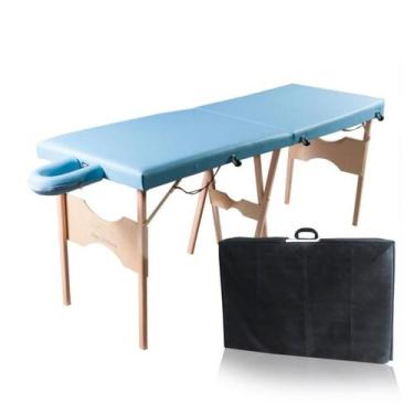 Imagem de Maca Portátil Madeira 200kg + Capa De Proteção - SANTA Fé MACAS, Azul 