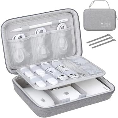 Imagem de Lacdo Mala de viagem rígida com organizador eletrónico para carregador de adaptador de corrente para MacBook, cabos, lápis Apple, rato,pequenos acessórios portáteis de proteção e 3 abraçadeiras, Cinza