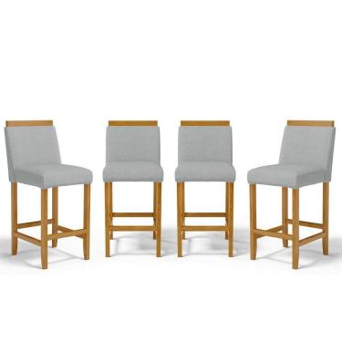 Imagem de Kit Com 4 Banquetas Eloá Madeira Maciça Assento Estofado Para Bancada Linho Cinza 407