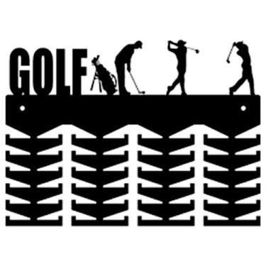 Imagem de Porta Medalhas Branco Golf Preto Suporte MDF Personalizado Ganchos Exp