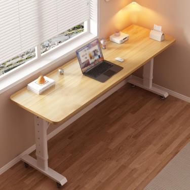 Imagem de Mesa exagerada com rodas e altura ajustável, mesa de escritório estreita, mesa de cama móvel, mesa de computador para carrinho móvel para barra de escritório em casa, natural, 120 × 40cm