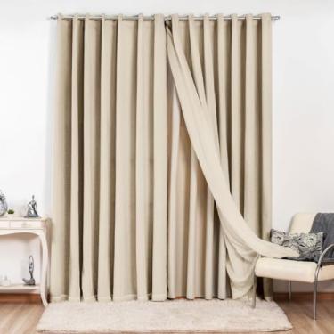 Imagem de Cortina Gaze de Linho com Blackout em Tecido 6,00 x 2,40 para Sala ou Quarto de Luxo Elegante (Bege)