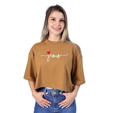 Imagem de Cropped Oversized Feminino Blusa Soltinho Manga Curta Estampa Modelo J
