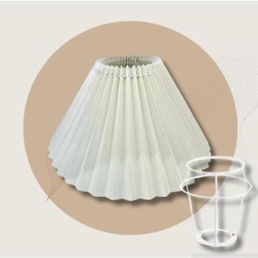 Imagem de Cúpula de Abajur Plissada Estilo Retrô, Formato Cônico, Cor Creme, 24x15 cm, para Luminária de Mesa, Design Vintage