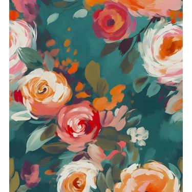 Imagem de Papel de parede floral azul Peel and Stick Boho papel de parede 44,5 cm x 299,7 cm Coloful pastel papel de parede autoadesivo flores vintage papel de parede para quarto paredes mesa de bancada