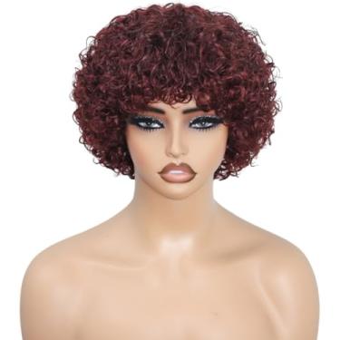 Imagem de BEOTTI Perucas Curtas De Cabelo Humano Cacheado Com Franja, Corte Pixie, Afro, 6" (Máquina Completa, Sem Cola) (99J, 6")