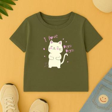 Imagem de Camiseta Algodão Infantil Estampa Gatinho I Love Pom Pom Lã Fofo Modin