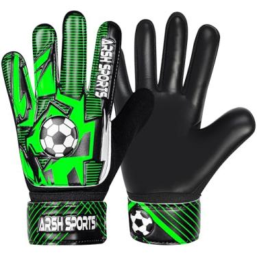Imagem de Arsh Sports Luvas De Goleiro Futebol Para Crianças, Juvenil, Meninos E Meninas, Palma Látex 4 Mm, Antiderrapante, Proteção Dupla Pulso Super Gip (Preto-Verde, Tamanho 4, Adequado Crianças 6 A 9 Anos