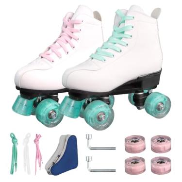 Imagem de Patins Wiwy para mulheres e homens, patins Derby DIY profissionais ao ar livre, ambientes internos, rodas luminosas ajustáveis e cadarços misturados, personalidade tendência (feminino 38/masculino 7)