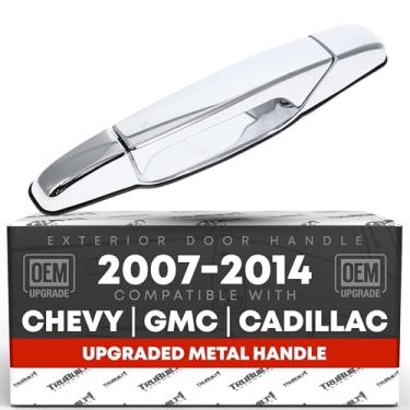 Imagem de Maçaneta de porta do motorista traseira externa, metal atualizado - compatível com Chevrolet Silverado 2007-2014; GMC Sierra 07-14 1500 2500 3500; Cadillac Escalade 07-14 - Todo cromado com fechadura