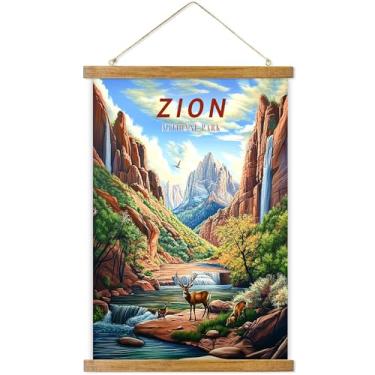 Imagem de ABoby Cartazes vintage do Parque Nacional de Zion - Arte de parede de pôsteres de viagem para casa, escritório - Decoração de parede estilo retrô com molduras de madeira - Pronto para pendurar