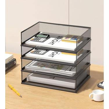 Imagem de Organizador de arquivos de mesa de malha A3, bandeja de papel empilhável, classificador de documentos de mesa, armazenamento de arquivos, organizador de bandeja de papel de 3/4/5 camadas, acessórios