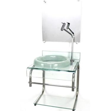 Imagem de Gabinete de vidro 40cm para banheiro curvado duplo inox cuba chapéu in