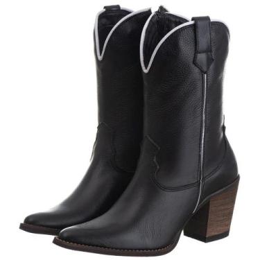 Imagem de Bota Texana Feminina Couro Cano Alto Zíper Bico Fino Moderna - Campero