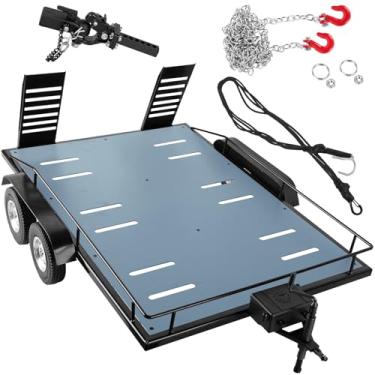 Imagem de RcarmubWow Peça de atualização de trailer RC para 1/10 RC Crawler SCX10, Trx4, Trx6, Redcat Gen7 Gen8, D90, reboque de ferro com alumínio com acoplador de gancho e alça de guincho cinético, reboque