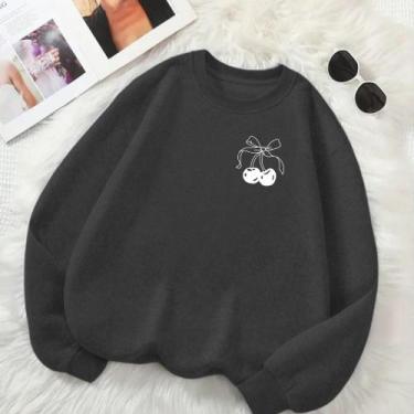 Imagem de Blusa de Frio Feminina GOLA CARECA Estamp Cherry Com Laço Delicado Fof