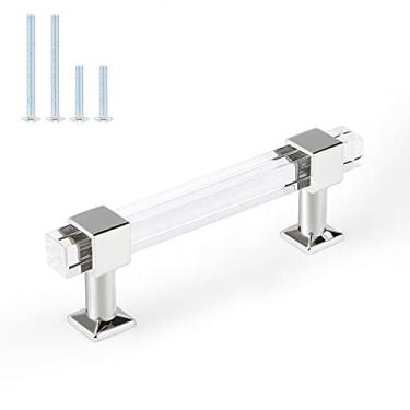 Imagem de Pacote com 10 puxadores de armário de cozinha Orger com orifício de 8,8 cm, alças prateadas cromadas para armário com tubo de acrílico transparente quadrado, puxadores de gaveta para guarda-roupa, armário, gaveta de cômoda