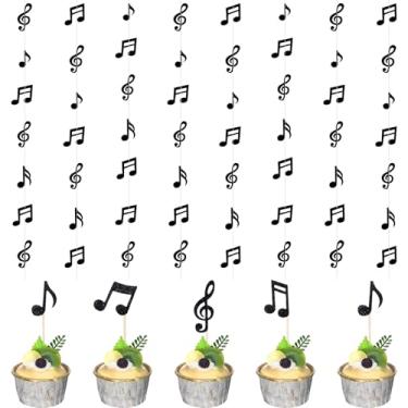 Imagem de DoubleFill 44 peças, nota musical, decoração de festa, 8 símbolos musicais, faixa de guirlanda de papel, 36 notas musicais, enfeite de cupcake, decoração musical de aniversário, palito de cupcake para
