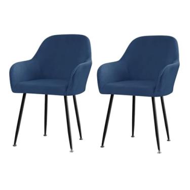 Imagem de Lzyjckh Capas de veludo para cadeiras de jantar com encosto curvo, Capa elástica para banco de bar giratório com braços, para decoração de sala de jantar,Dark blue 2pcs