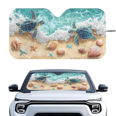 Imagem de Bulopur Protetor solar de tartaruga marinha de praia para janela de carro, fácil de instalar, para-brisas, 1 peça, protetor solar automotivo dobrável para carro, caminhão, SUV, van