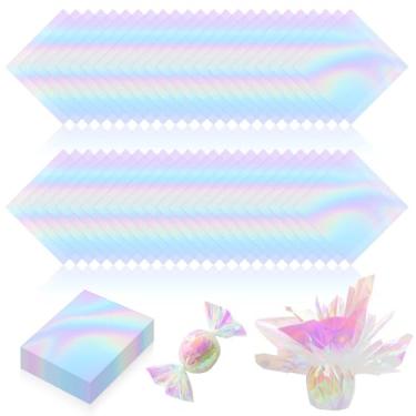 Imagem de 120 peças de celofane iridescente, 19 x 19 cm, papel holográfico de celofane doce, papel iridescente