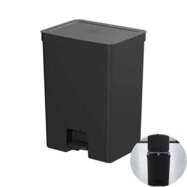 Imagem de Lixeira Grande com Pedal 50 Litros Cesto de Lixo Cozinha Preto - Trium