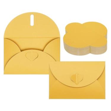 Imagem de PATIKIL Pacote com 100 envelopes pequenos de vales-presente com fecho de coração, minicartões amarelos para cartão de visita, Páscoa, casamento, saudação de casamento, convite de festa de formatura