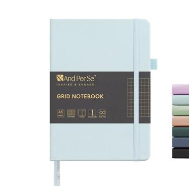 Imagem de &And Per Se Caderno Graph Journal, 160 páginas, caderno de papel grosso pautado universitário de 14,5 x 20,3 cm para escrita, caderno de capa dura quadriculado (1 pacote, ciano)