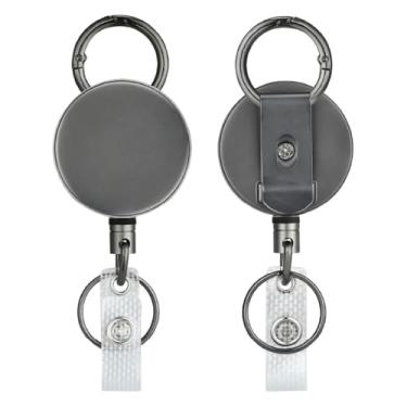 Imagem de 2 pacotes de molinete retrátil resistente para crachá, suporte de crachá de identificação de metal Will Well com clipe de cinto chaveiro para cartão de nome [toda a caixa de metal,