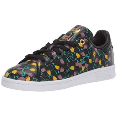Imagem de adidas Originals Tênis feminino Stan Smith, Preto/branco/dourado metálico, 6