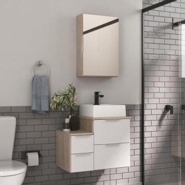 Imagem de Conjunto Gabinete Banheiro Nivus 60 (gabinete+espelheira+cuba) Madeira
