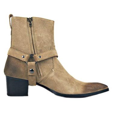 Imagem de OSSTONE Bota social masculina de couro Chukka Designer Botas casuais de salto com zíper OS-JY002-US, Cinto de camurça bege, 42