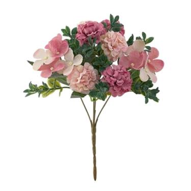Imagem de Buquê de flores artificiais de hortênsia, acessórios para buquê de noiva, guirlanda de festival, vaso para scrapbooking, decoração de casamento em casa (1 peça/rosa vermelha)