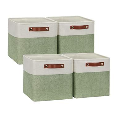 Imagem de DULLEMELO Cestas De Armazenamento Para Organização, Cubos Tecido, Caixa Brinquedos Cães, Caixas Decorativas 11" Com Alça, Cesta Presente Bebês (Pacote 4 - Branco E Verde)