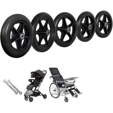 Imagem de Alced@ Pacote De 2 Acessórios Para Rodízios De Cadeira De Rodas, 6/7/8 Ih Dia, Resistente Ao Desgaste, Roda De Rodízio Em Preto, Aro De 5 Raios, 20cm/8in