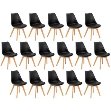 Imagem de Conjunto 16 Cadeiras de Jantar Eames Wood Leda Design Estofada - Preto