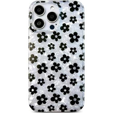 Imagem de Qokey Capa para iPhone 14 Pro Max (2022 de 6,7 polegadas), design de flor hippie estilo vintage dos anos 70 em padrão de concha brilhante, amortecedor flexível macio, capa protetora leve para celular