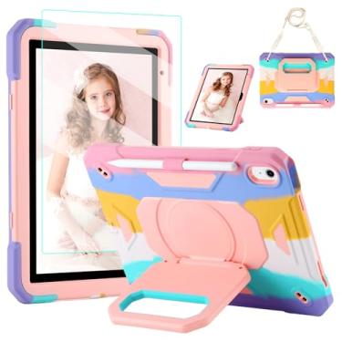 Imagem de Capa para iPad (A16) 2025 11ª geração 10,9 polegadas, iPad 10ª geração 2022 10,9 polegadas, com protetor de tela de vidro temperado, capa infantil resistente com alça de ombro/suporte para lápis