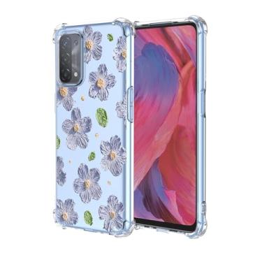 Imagem de EUAGVQY Capa para Oppo A54 5G Oppo A74 5G Oppo A93 5G, CPH2195 Violeta Padrão Floral Transparente À Prova de Choque, Capa Protetora de Silicone Macio TPU para Oppo A54 5G, Flor Violeta