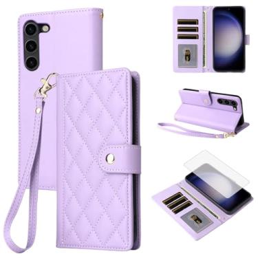 Imagem de Furiet Capa carteira para Samsung Galaxy S23 Plus S23+ 5G com protetor de tela e alça de pulso destacável de couro PU de luxo com ranhuras para celular S23plus 23S + S 23 23+ SM-S916U 16.8 cm roxo