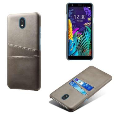 Imagem de Capas Compatível com LG K30 (2019),Caso de couro PU-Tampa de telefone a prova de choque com 2 slots de cartão,Proteção anti-impressão digital e anti-gota-Grey