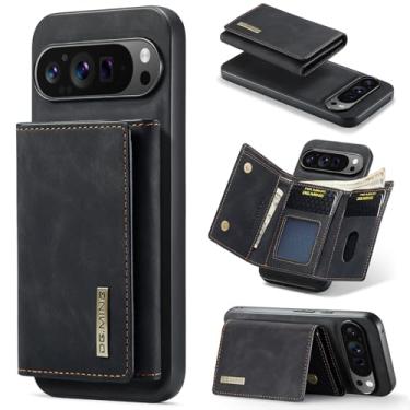 Imagem de Capa carteira com suporte para Google Pixel 9 Pro XL, DG. MING capa de telefone retrô de couro TPU absorvente de choque carteira magnética destacável 7 compartimentos para cartão 1 compartimento