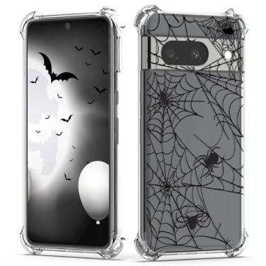 Imagem de XIMIZU Capa de celular de Halloween para Google Pixel 7A com teia de aranha, macia, fina, TPU antiarranhões, à prova de choque, capa transparente para Google Pixel 7A