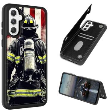 Imagem de BEOTIWAD Capa com tema de bombeiro com bandeira para Samsung Galaxy A16 5G couro PU resistente à prova de choque capa carteira protetora com cartão de crédito magnético para Samsung A16 5G