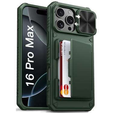 Imagem de Vihibii Capa para iPhone 16 Pro Max com suporte para cartão (4 cartões) [bloqueio RFID] e capa de câmera deslizante, proteção contra quedas de nível militar, capa de telefone carteira rígida robusta e